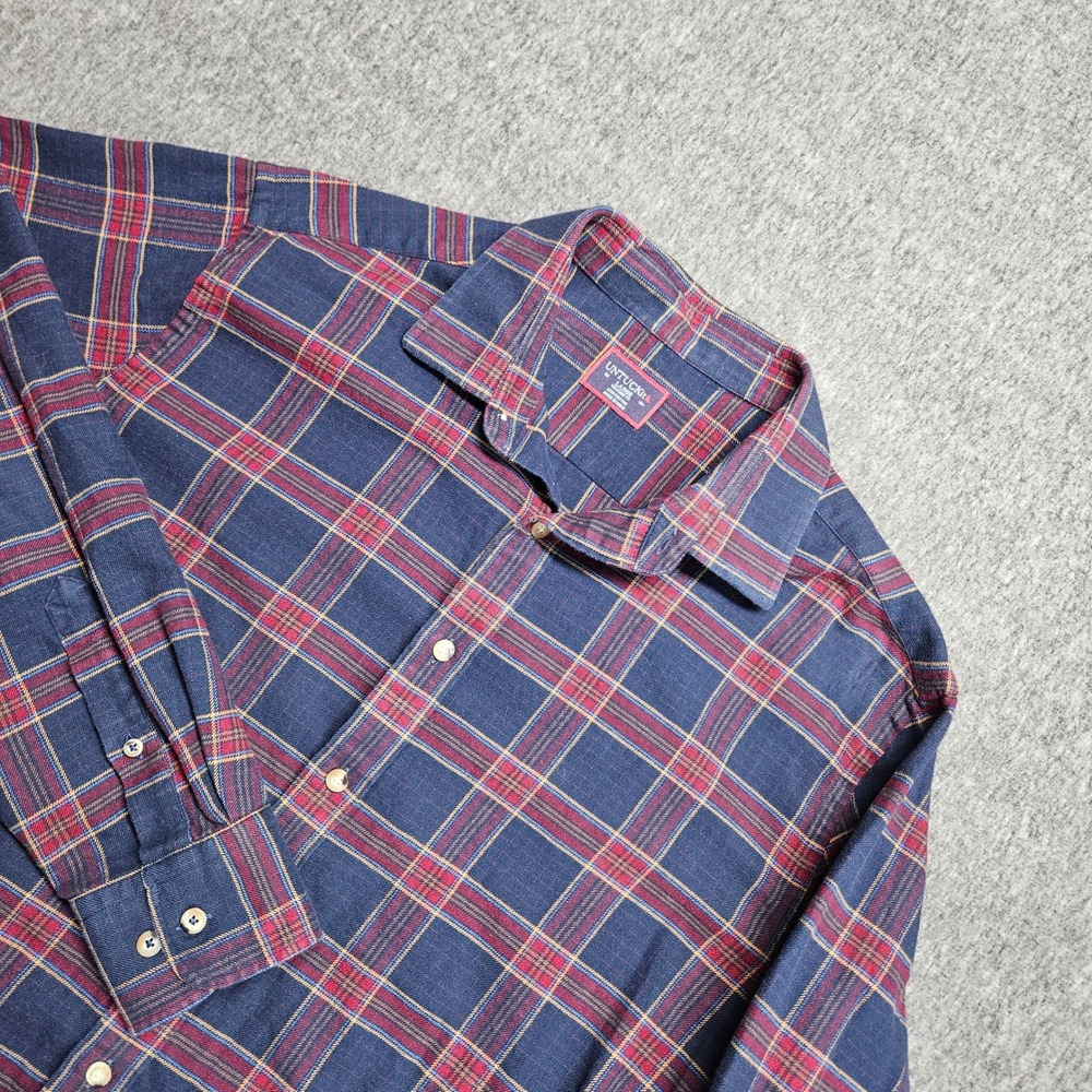 UNTUCKit Rosato Plaid Flannel Shirt Mens Large Navy Red 41001 Relaxed Fit Cotton